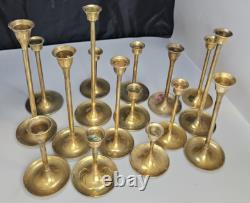 16 Piece Brass Graduated Candlestick Candle Holders Chamber Wedding Vintage Lot