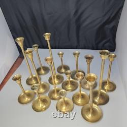 16 Piece Brass Graduated Candlestick Candle Holders Chamber Wedding Vintage Lot