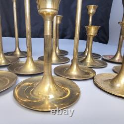 16 Piece Brass Graduated Candlestick Candle Holders Chamber Wedding Vintage Lot