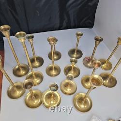 16 Piece Brass Graduated Candlestick Candle Holders Chamber Wedding Vintage Lot