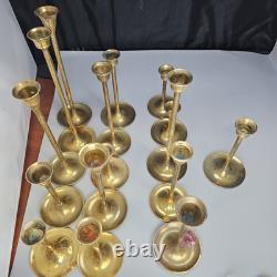 16 Piece Brass Graduated Candlestick Candle Holders Chamber Wedding Vintage Lot