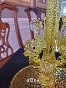16 Salviati Murano Venetian Glass 3 Dolphin Candlesticks Yellow Gold Flecks
