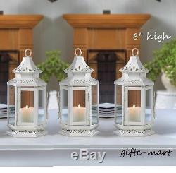 16 White 8 Moroccan shabby whitewashed candle holder lantern wedding decoration