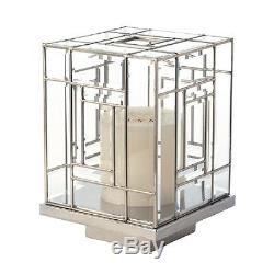 16 in. Handcrafted Geometric Glass Hurricane Decorative Accessory Candle Holder