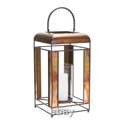 17 Bronze Metal And Glass Geometric Tabletop Lantern Candle Holder