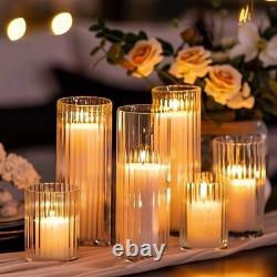 18 PCS Ribbed Hurricane Glass Candle Holders Bulk Transparent Cylinder Candle