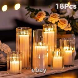 18 PCS Ribbed Hurricane Glass Candle Holders Bulk Transparent Cylinder Candle