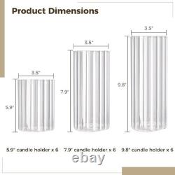 18 PCS Ribbed Hurricane Glass Candle Holders Bulk Transparent Cylinder Candle