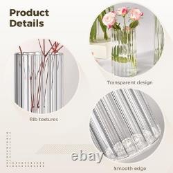18 PCS Ribbed Hurricane Glass Candle Holders Bulk Transparent Cylinder Candle
