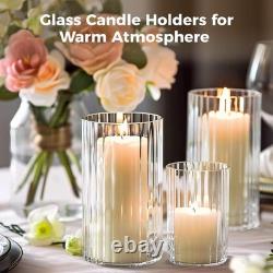 18 PCS Ribbed Hurricane Glass Candle Holders Bulk Transparent Cylinder Candle
