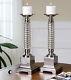 18 Set Of Two Silver Nickel Candle Holder Sticks Ribbed Glass Accents Candles