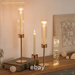 18pcs Ribbed Taper Candle Holder Candlestick Decor Set NUPTIO Hurricane Glass