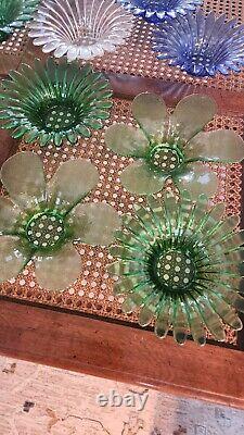 19 Vintage Pink Blue Green Clear Daisy Glass Candle Holder Bowl 6 Mid Century