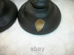 1920 Art Deco Tiffin Black Satin Glass Candle Holders Us Glass Co Label Rare