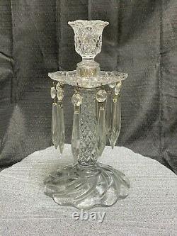 1930's Unique 10 Tall CRYSTAL GLASS CANDLE HOLDER CANDELABRA WITH 10 PRISMS