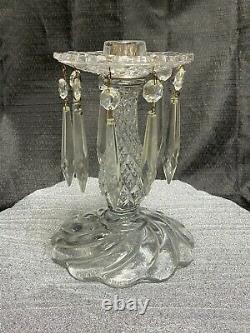 1930's Unique 10 Tall CRYSTAL GLASS CANDLE HOLDER CANDELABRA WITH 10 PRISMS