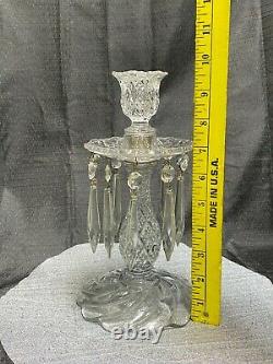 1930's Unique 10 Tall CRYSTAL GLASS CANDLE HOLDER CANDELABRA WITH 10 PRISMS