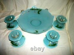 1930s Moderne Classic Reverse Painted Glass Candle Holders Bowl Indiana Glass