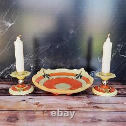 1930s Vintage Indiana Glass Moderne Classic Console Bowl & Candle Stick Holders