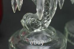 1940's Clear Glass Koi Dolphin Candle Stick Lantern with Prisms and Red Globe