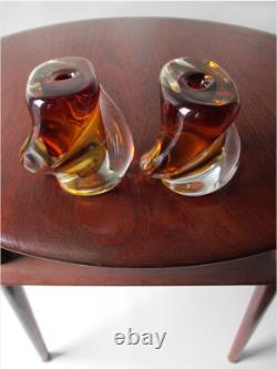 1950's 2X SEGUSO VETRI ART MID-CENTURY MURANO SOMMERSO GLASS CANDLE HOLDERS SET