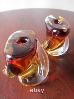 1950's 2X SEGUSO VETRI ART MID-CENTURY MURANO SOMMERSO GLASS CANDLE HOLDERS SET