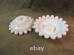 1950's Imperial Glass Milk White Overlapping Leaves Candlewick Low Candleholders