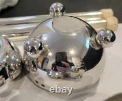 1954 Nelson Candle Sphere Chrome Ball Orb Holders MCM Pair Mercury Glass Candles