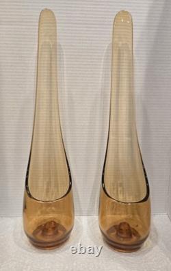 1960's L. E. Smith Era Amber Color Art Glass Candle Holders 18 Mid Century Dec