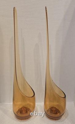 1960's L. E. Smith Era Amber Color Art Glass Candle Holders 18 Mid Century Dec