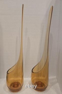 1960's L. E. Smith Era Amber Color Art Glass Candle Holders 18 Mid Century Dec