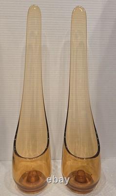 1960's L. E. Smith Era Amber Color Art Glass Candle Holders 18 Mid Century Dec