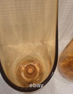 1960's L. E. Smith Era Amber Color Art Glass Candle Holders 18 Mid Century Dec