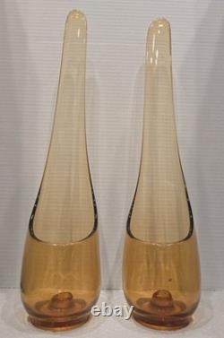 1960's L. E. Smith Era Amber Color Art Glass Candle Holders 18 Mid Century Dec