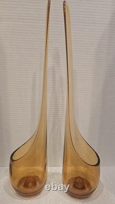 1960's L. E. Smith Era Amber Color Art Glass Candle Holders 18 Mid Century Dec