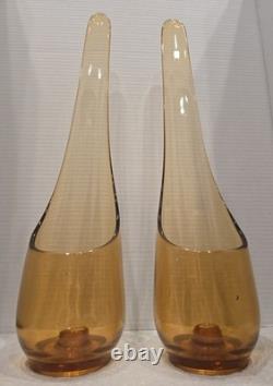 1960's L. E. Smith Era Amber Color Art Glass Candle Holders 18 Mid Century Dec