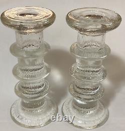 1960's Staffan Gellerstedt Swedish Ice Glass Candle Holders Pukeberg Sweden