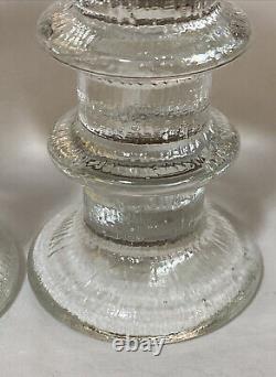 1960's Staffan Gellerstedt Swedish Ice Glass Candle Holders Pukeberg Sweden
