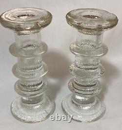 1960's Staffan Gellerstedt Swedish Ice Glass Candle Holders Pukeberg Sweden