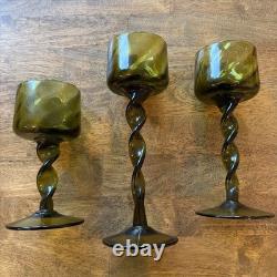 1970'S Empoli Italian Glass Green Twisted Stem Candle Holders MINT / ONE OWNER