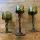 1970's Empoli Italian Glass Green Twisted Stem Candle Holders Mint / One Owner