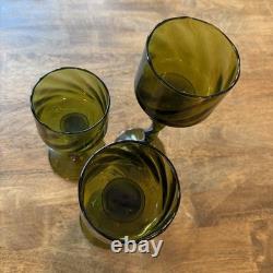 1970'S Empoli Italian Glass Green Twisted Stem Candle Holders MINT / ONE OWNER