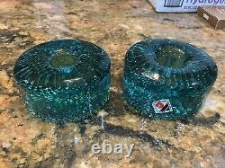 1980 Jaroslav Svoboda Karlov Tuquoise Czech Art Glass Candle Holders