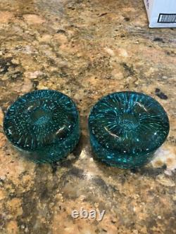 1980 Jaroslav Svoboda Karlov Tuquoise Czech Art Glass Candle Holders