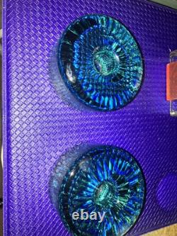 1980 Jaroslav Svoboda Karlov Tuquoise Czech Art Glass Candle Holders
