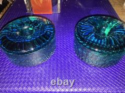 1980 Jaroslav Svoboda Karlov Tuquoise Czech Art Glass Candle Holders
