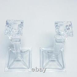 1980s Crystal Glass Candleholders a Pair