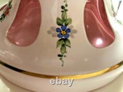 19CPAIR BOHEMIAN ENAMELED ART CASED GLASS WHITE TO CRANBERRY LUSTRES w PRISMS