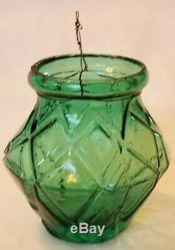 19th C. Victorian Green Glass Christmas Harlequin Fairy Light Candle Holder Lamp