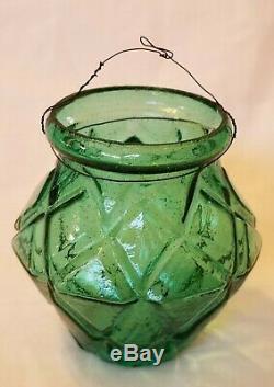 19th C. Victorian Green Glass Christmas Harlequin Fairy Light Candle Holder Lamp